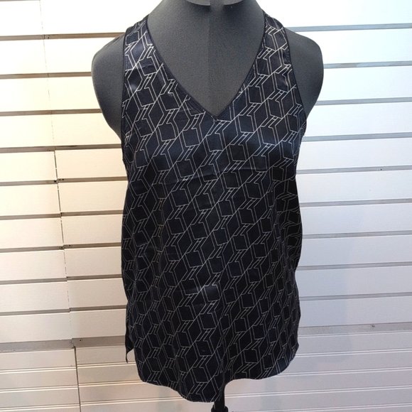 Rag & Bone Hill Navy Blue 100% Silk Geometric Print Tank Size M - Picture 3 of 8